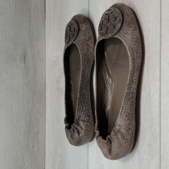 Tory Burch Womens Classic Reva brown distressed Leather Flats Ballet shoes sz 9M - Picture 2 of 12